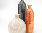 Set of 3 Trio Ceramic Bottles, Modern Fine Home Decor Orange White Black Vase minimal handmade pottery vases