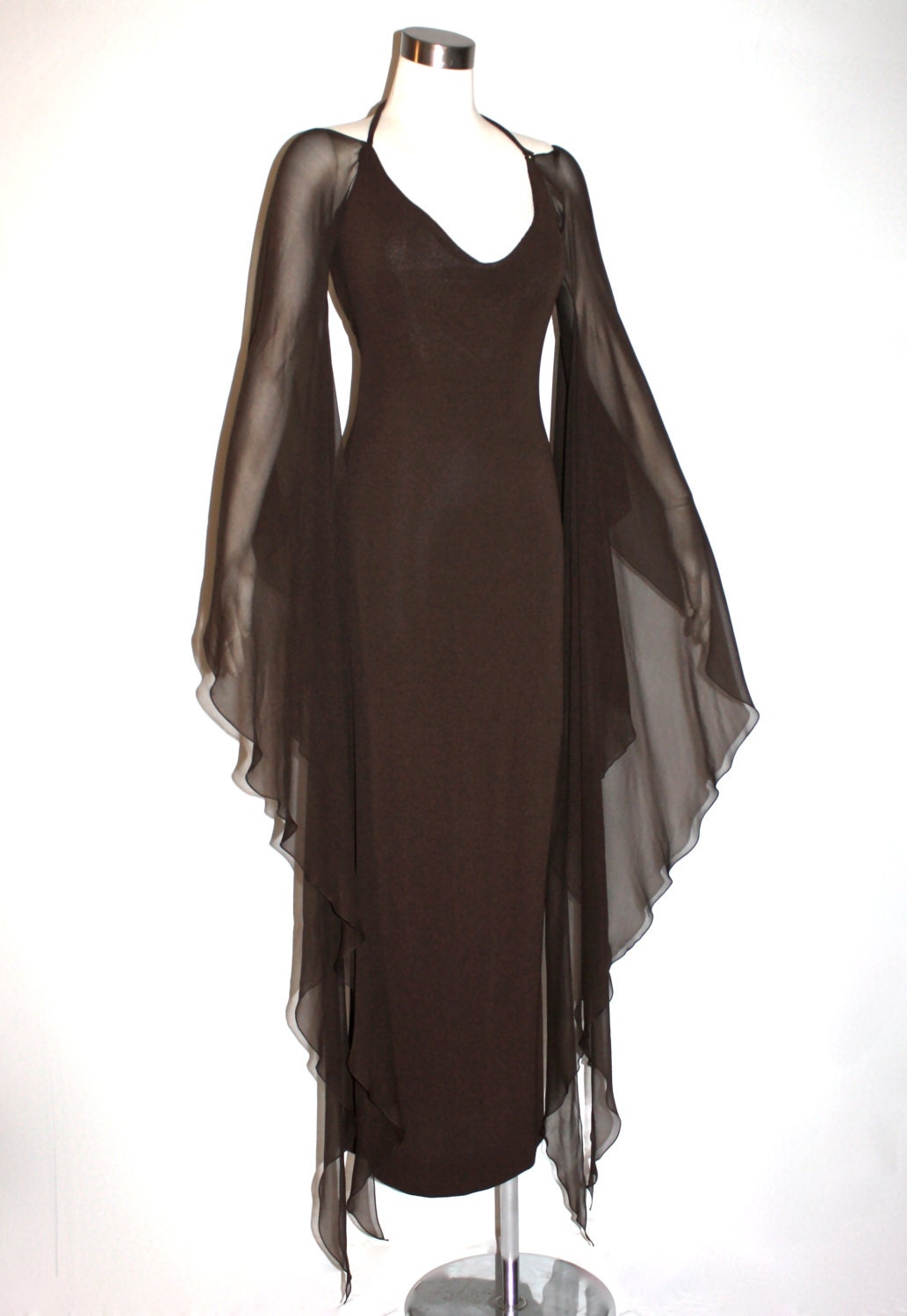 HALSTON Vintage Gown Brown Backless Halter Angel by StatedStyle