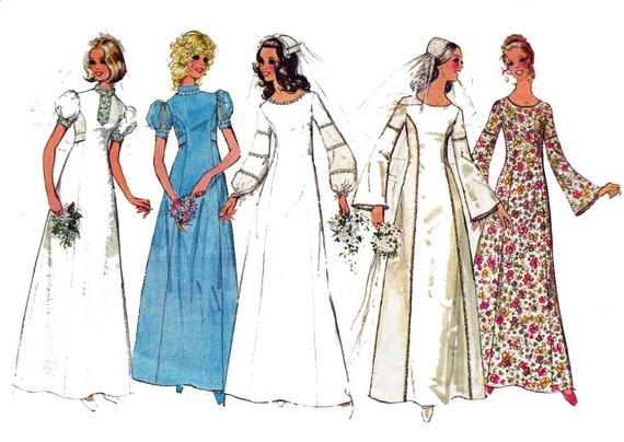 70s Boho  Alternative Wedding  Dress  Pattern  Bridal  Gown 