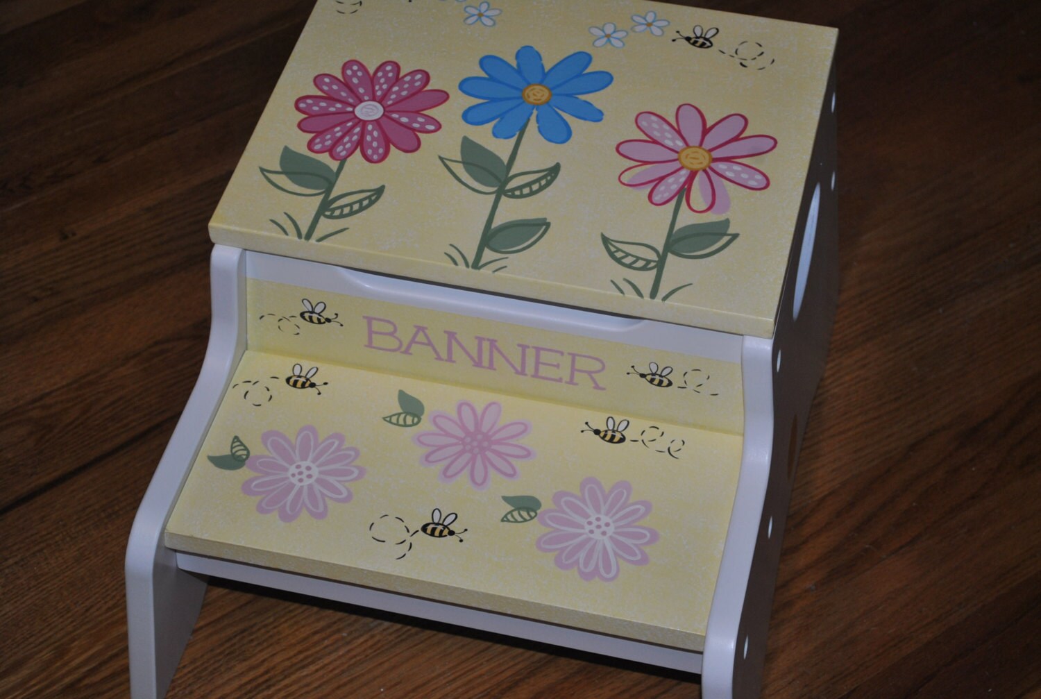 Kids Personalized 2 Step Stool and Storage Bench Whimsical