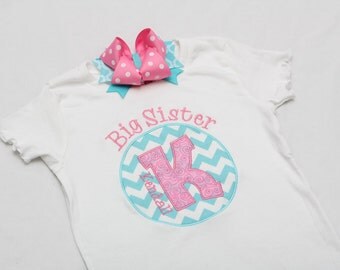Big Sister Shirt - Circle Initial - Personalized Big/Middle/Little Sis Shirt and Hairbow