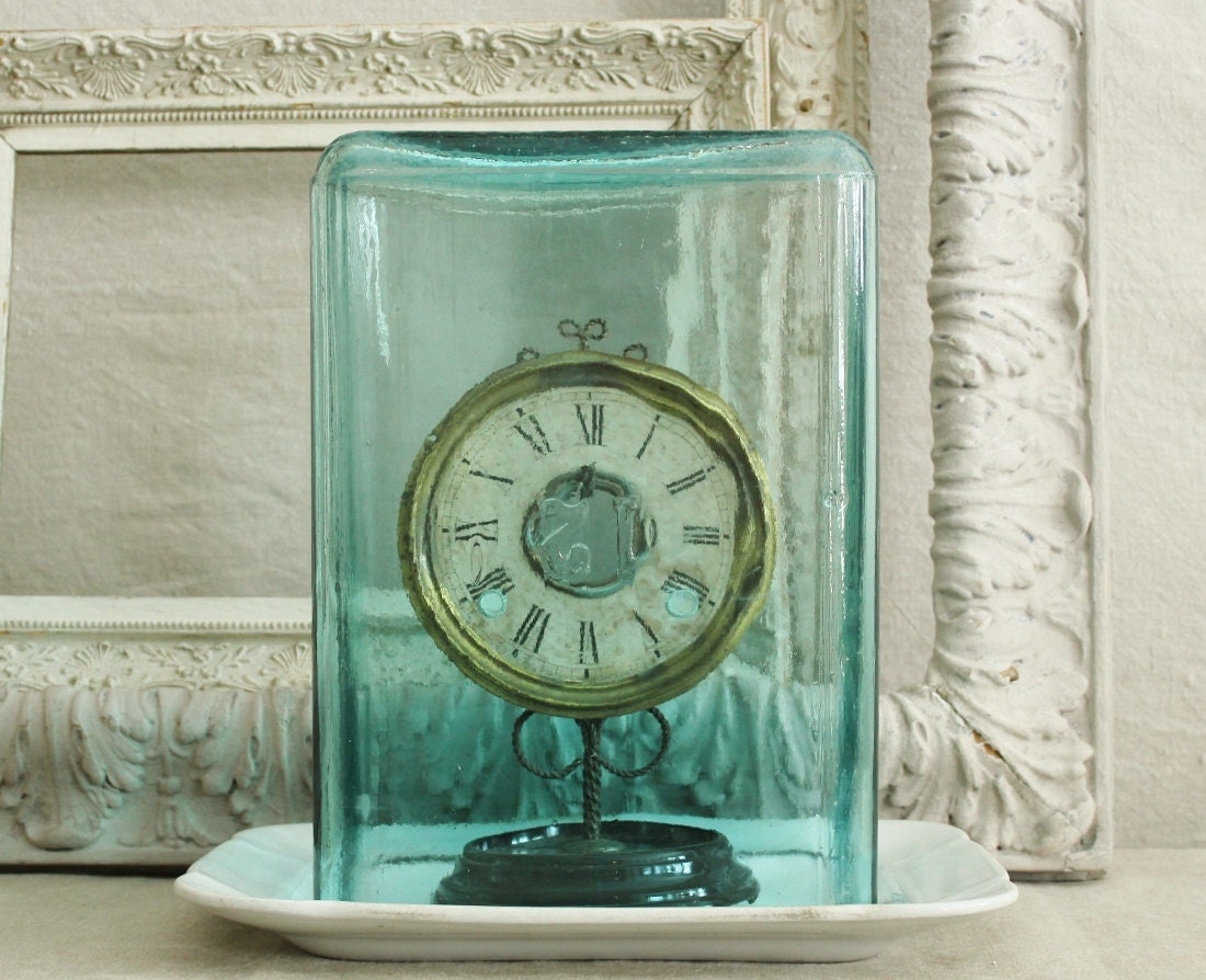 Large Antique Blown Aqua Glass Battery Jar