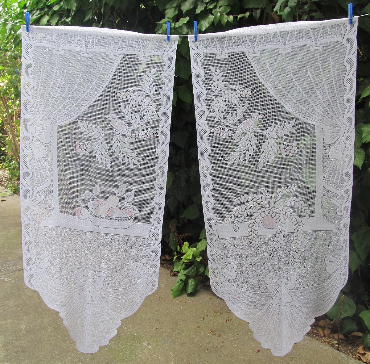 French Door Curtains Pair White Lace Drapes Cottage
