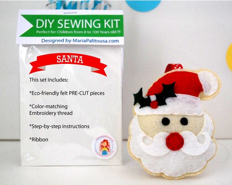 Santa Christmas Ornament Sewing Kit, Felt HandSewing Kit , Craft Felt