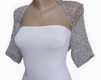 Knitted Silver Wedding Bolero, Wedding Shrug Sleeves Bolero Jacket Silver Bridal Bolero Silver Shrug Bridesmaid Bolero Mother of the Bride