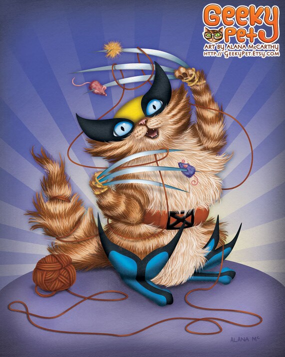 Wolverine Cat 8x10 art print cat dressed up like Wolverine