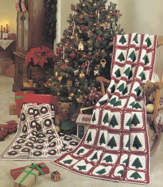 Items similar to Christmas Afghan Crochet Patterns Tree, Wreath