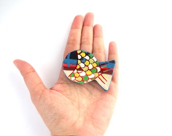 Blue fish brooch, paper mache brooch, paper jewelry, eco friendly jewelry, animal brooch, papier mache, handpainted jewelry, fish pin