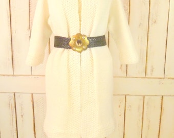 Ivory sweater coat/knit cardigan sweater/vintage knit sweater