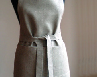 Linen Apron Natural Full Apron Unisex Linen Apron Grey Traditional Apron With One Big Pocket Eco Friendly Apron
