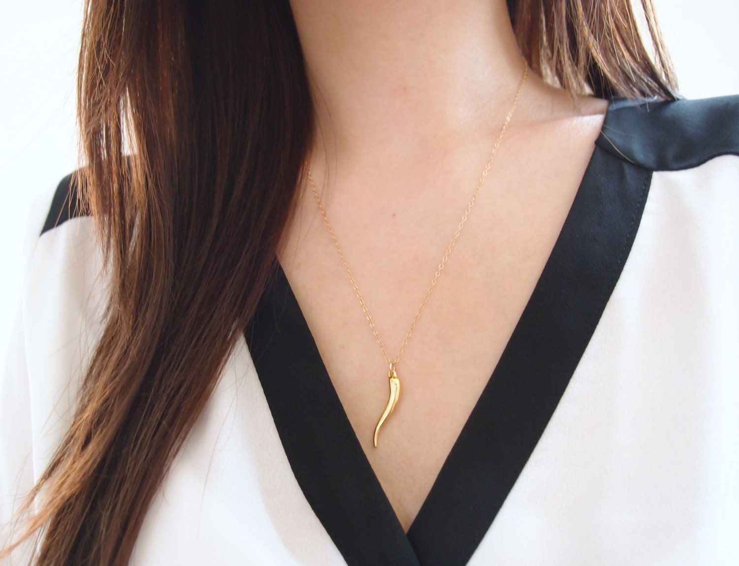 Gold Tusk Necklace Italian Horn Necklace on Gold by LeCityGypsy