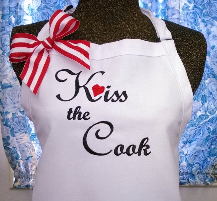 Personalized Apron Kiss The Cook Gourmet By Sisterembroideryshop 7004