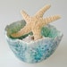 Decorative Ceramic Bowl, ocean inspired, Organic shape serving bowl with coral, seashells and lace texture, teal, turquoise, emerald green