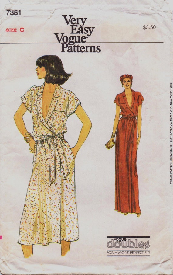 80s Very Easy Vogue Pattern 7381 Womens Wrap Dress With Belt 4190