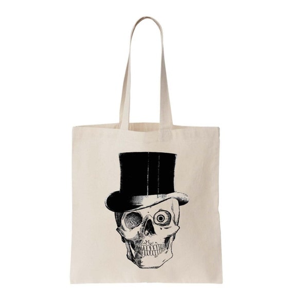 Gothic Skull Screen Printed Cotton Tote Bag by SamsaraPrints