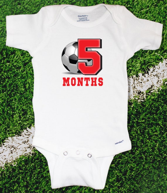 Sports Soccer Monthly Baby Onesie Set 12 Month by peanutandtheowl
