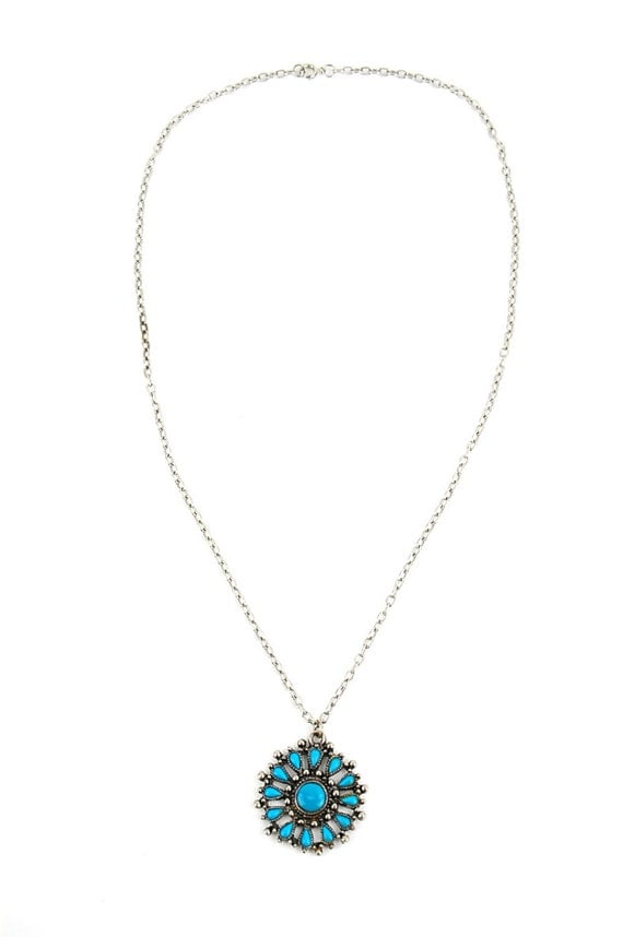 Vintage Turquoise Beaded Floral Starburst Necklace