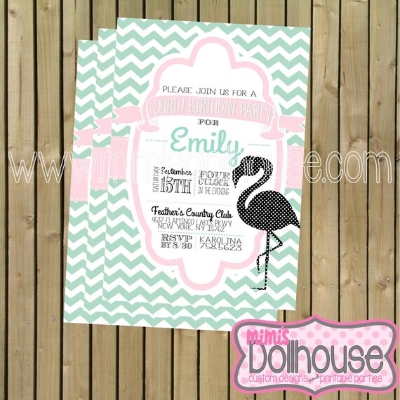 Flamingo Invitation- Printable Flamingo Birthday Invitation- PDF/JPEG Il_570xn