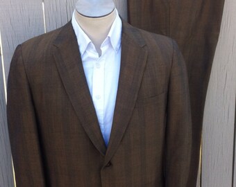 Vintage 1960s Tonic Sharkskin Plaid 2 Button Suit Slim Fit Bespoke Mens ...