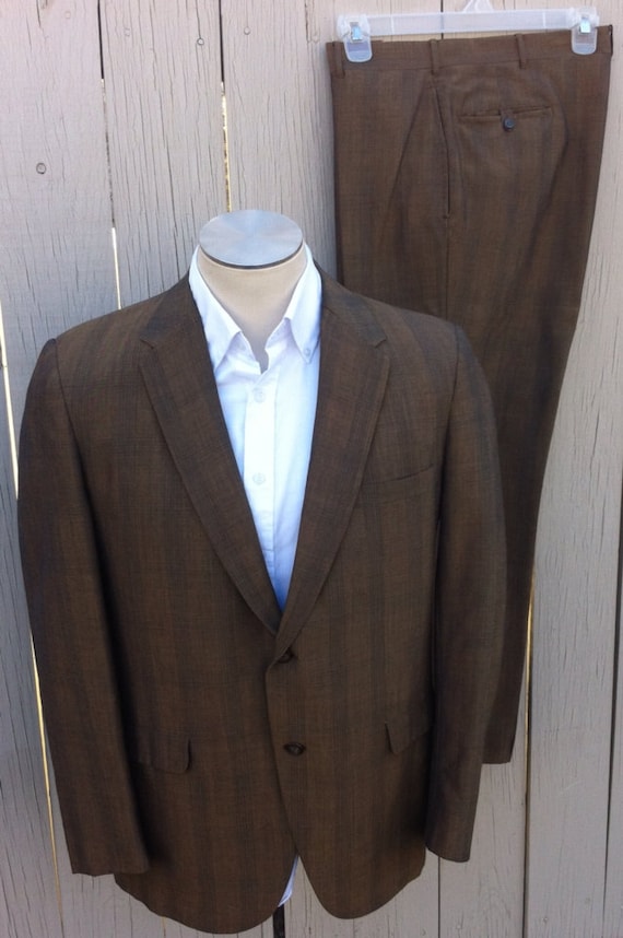 Vintage 1960s Tonic Sharkskin Plaid 2 Button Suit Slim Fit