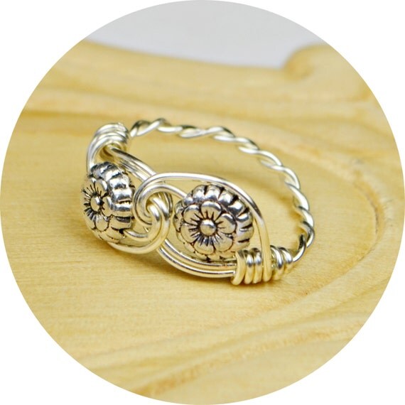 Flowers Ring Sterling Silver Filled Wire Wrapped Ring with
