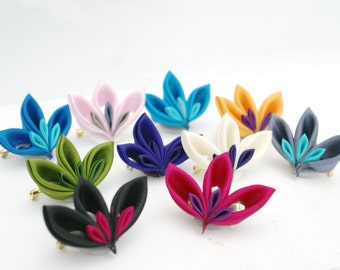 Folded Silk Brooch: Kanzashi Brooch - Jewellery - Fabric Brooch - Fibre Brooch - Cluster Brooch - Custom Colour Brooch - Gift for Women