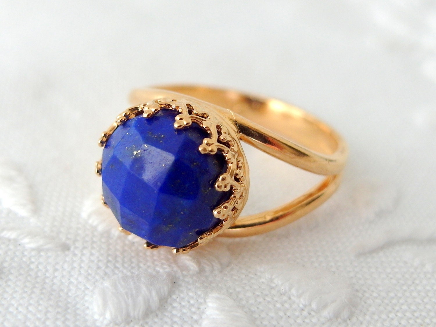 Lapis Lazuli ring Gemstone ring Gold ring Navy blue stone