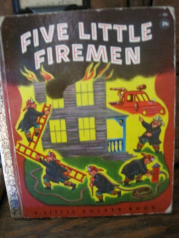 FIVE LITTLE FIREMEN ~ vintage Little Golden Book #64 ~ Margaret Wise Brown 1940s FIVE LITTLE FIREMEN ~ vintage Little Golden Book #64 ~ Margaret Wise Brown 1940s