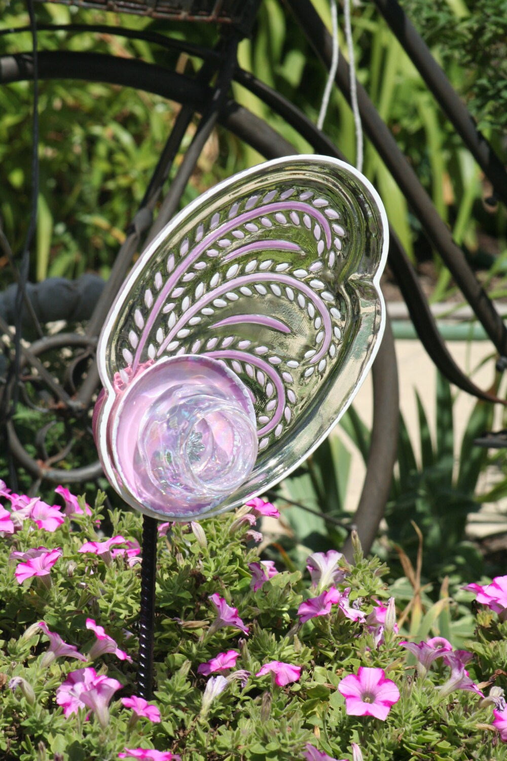 Yard and outdoor GARDEN sun catcher with recycled by GlassBlooms