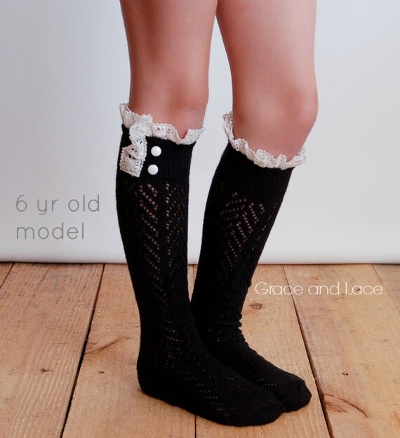Lil Dainties BLACK lacey openknit girls boot by GraceandLaceCo