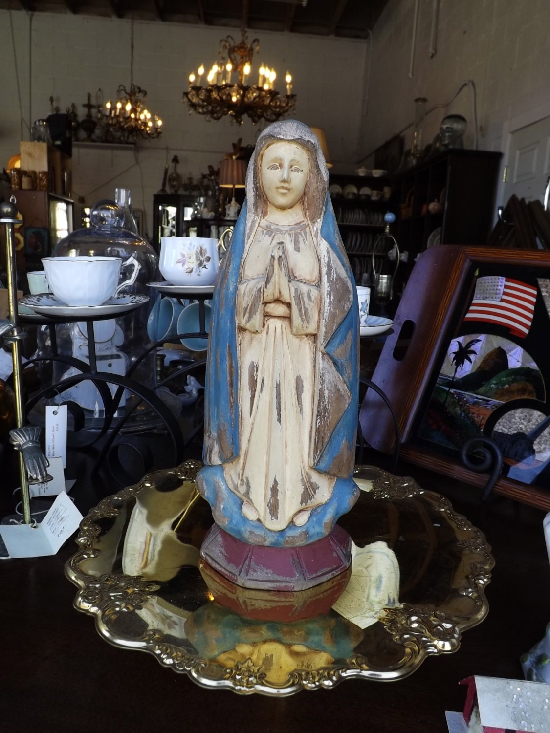 Saint Statue Wooden Santo Virgin Mary by CrackedVesselVintage