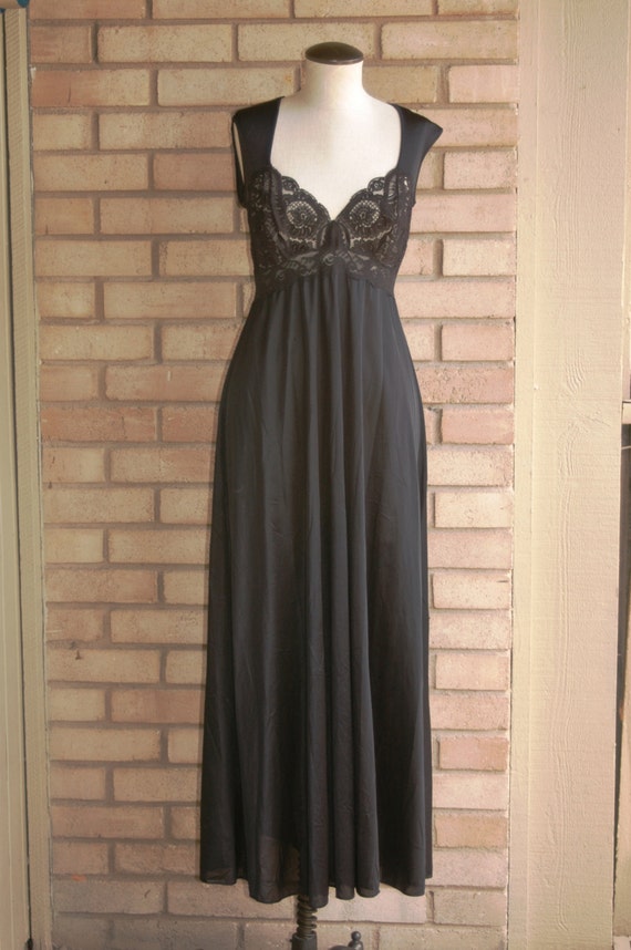 Vintage Black Lace Olga 92680 Long Nightgown by retrocollective77