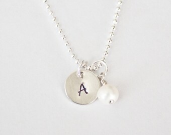 Sterling Silver hand stamped inital necklace, initial necklace, baby ...