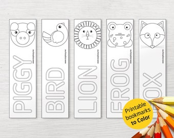 printable coloring animals bookmark set 5 pieces digital instant