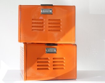 1950s Reclaimed Locker Basket in High Gloss Tangerine