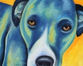 Blue Dog Pastel Drawing 8x10 Print 11x14 unmatted Colorful Animal Art Pit Bull drawing pop art Painting Custom Dog Portrait Animal Ar Print