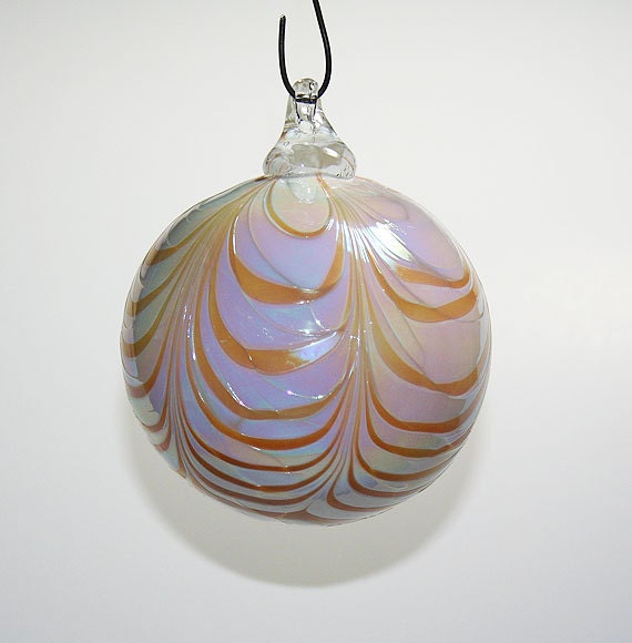 hand blown glass christmas ornament white w peach wrap hand blown glass christmas ornament white w peach wrap