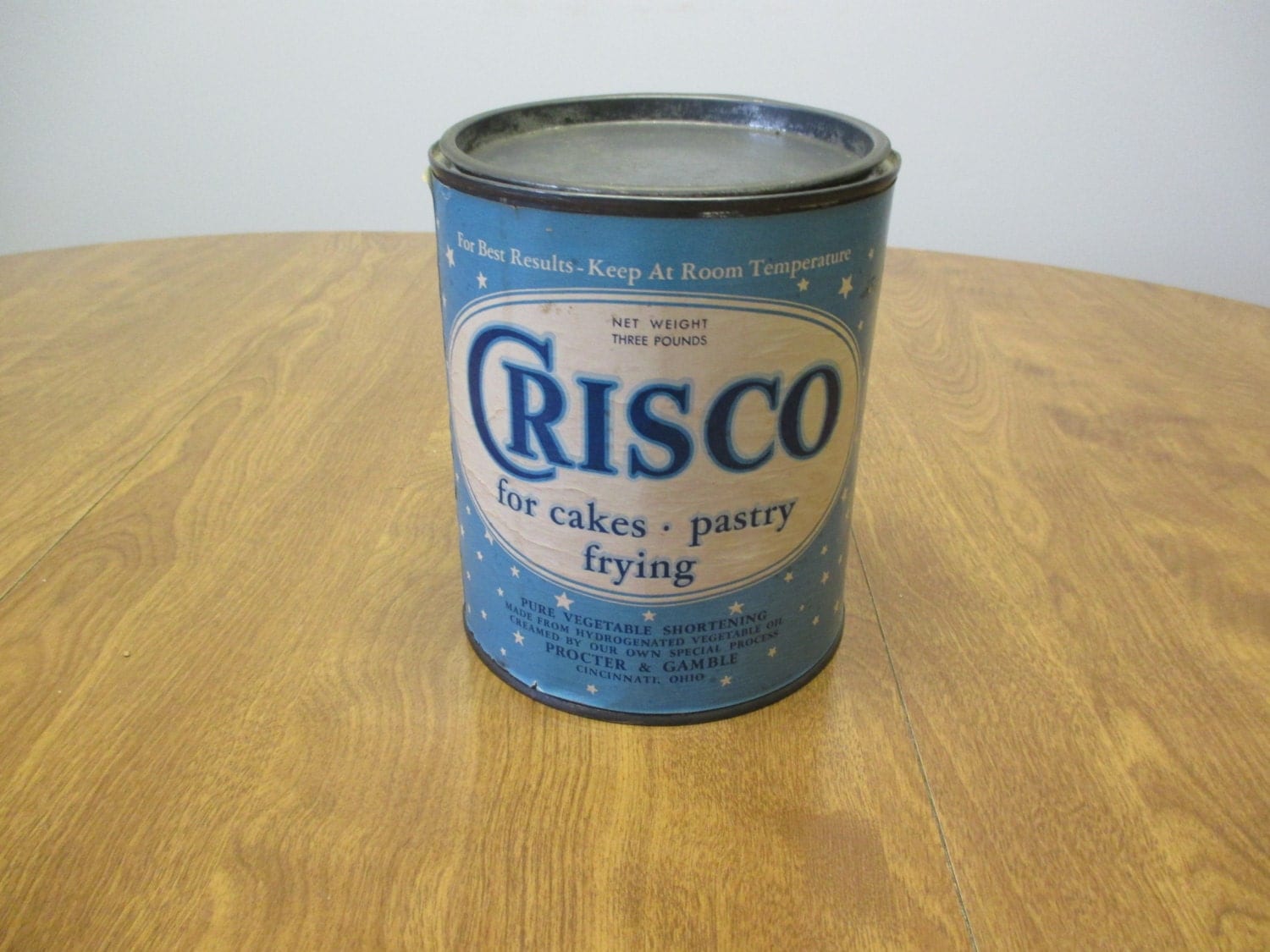 Vintage 3 lb. Crisco Shortening Tin w/ Paper Label
