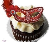 12 Edible Decorations - Masquerade Food Decorations -Red Masquerade Mask Cupcake Topper Il_170x135