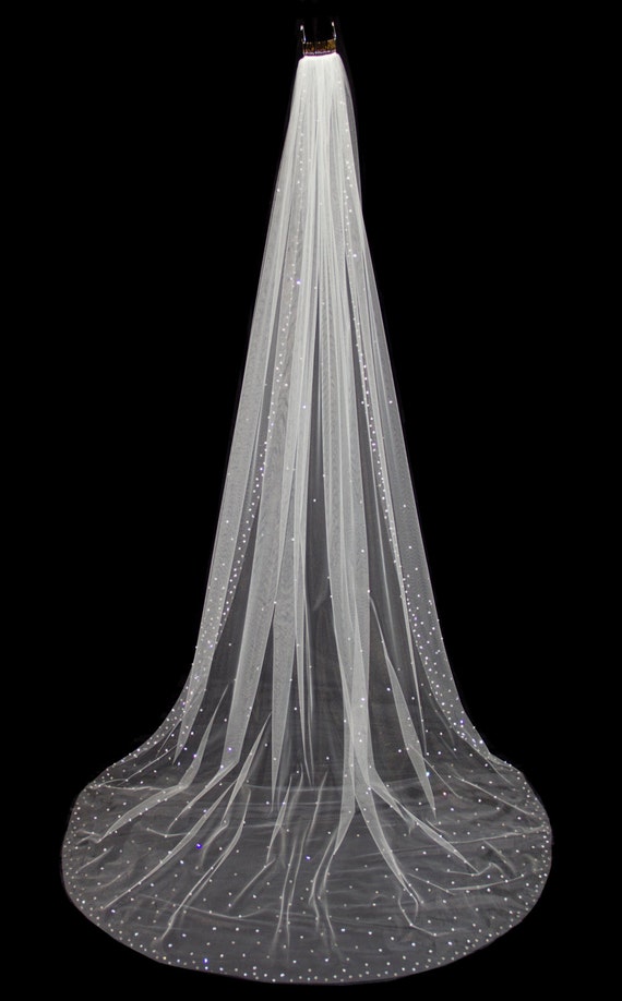 Chapel Length Wedding Veil with Crystal Edge and by pureblooms