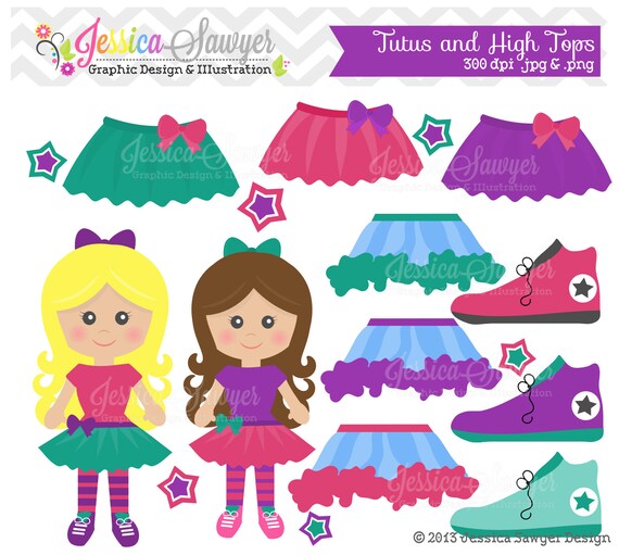 INSTANT DOWNLOAD. tutu and hightops clipart, tween clip art, for commercial use, personal use, invitations, scrapbooking Il_570xn