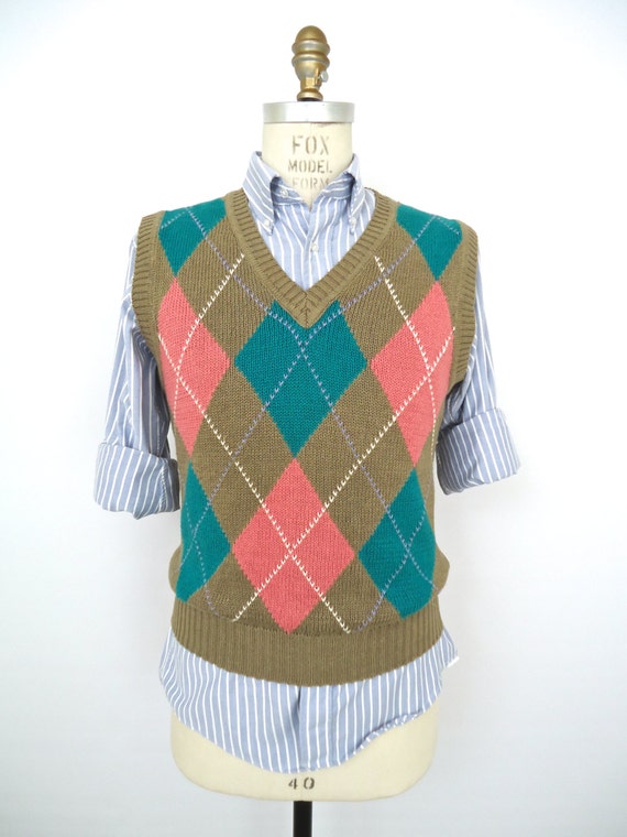 Preppy Pastel Argyle Sweater Vest Vintage Stanley Blacker 