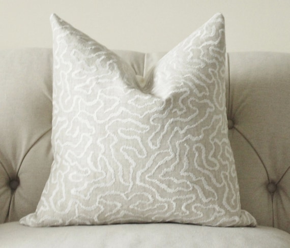 Greige Pillow- Grey Beige Off White Geometric Pillow Cover - Grey Linen Throw Pillow - Schumacher Pillow - Designer Pillow