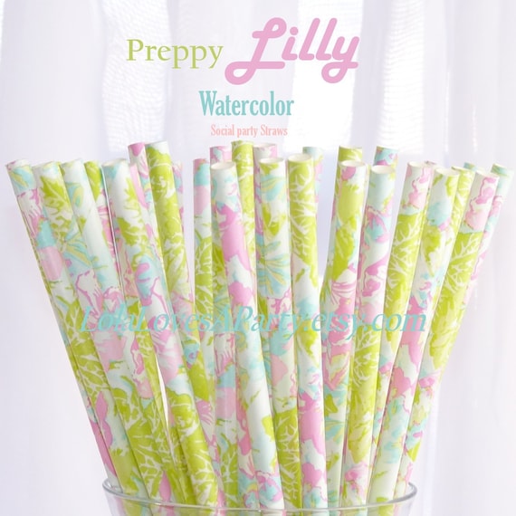 LILLY Preppy Watercolor Paper Straws-25 Cake PoP Sticks with diy Printable Flags Wedding , Showers, Tea Party , Princess Il_570xn