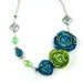 Blue and Chartreuse Flower Fabric Necklace, Unique Jewelry, Statement Necklace, Fabric Flower Necklace *Handmade*