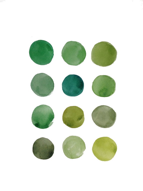 Green Dot Color Study Watercolor Illustration original