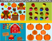 CIJ SALE - Thanksgiving Clip Art Bundle Graphics - Digital Thanksgiving Clipart - Cute, Turkey, Acorns, Pumpkin, Fall Il_170x135