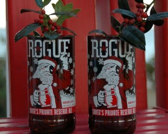 Santa Glasses, Rogue Recycled Beer Bottle Glasses - Set of 2