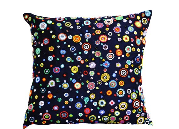 Decorative throw pillows Art inspired navy blue pillows with colorful 