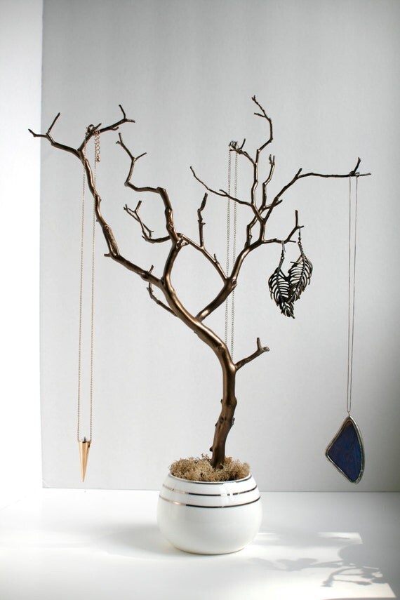 Jewelry Holder Organizer Tree Bronze and White 18